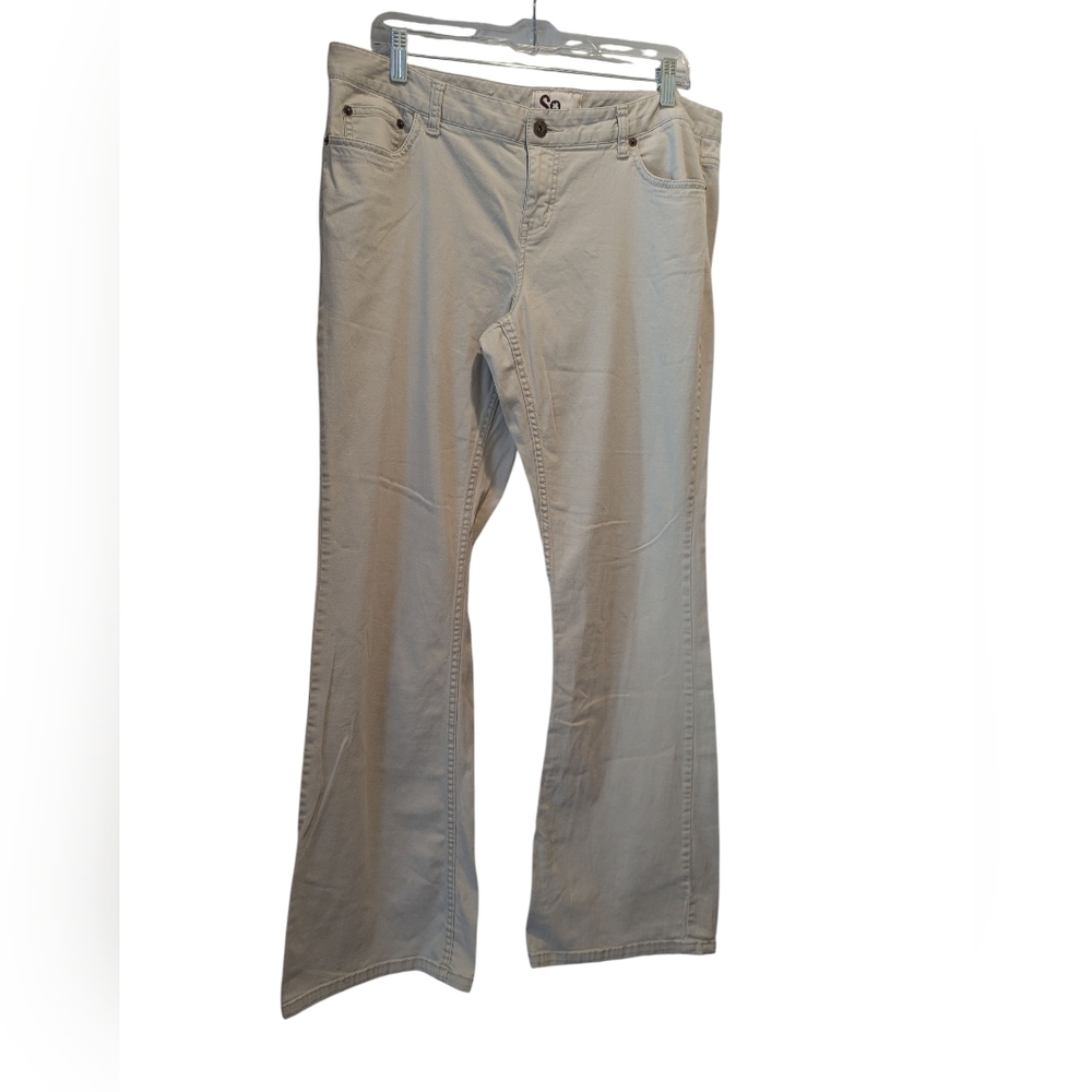 SO Juniors Cotton Blend Stretch Tan Khaki Bootcut Flare Pants Sz 15 Average GUC